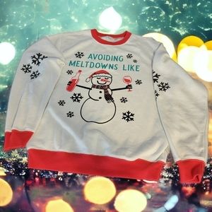 Mighty Fine Women Sweatshirt Large Snowman Ringer Snowflake Christmas T21